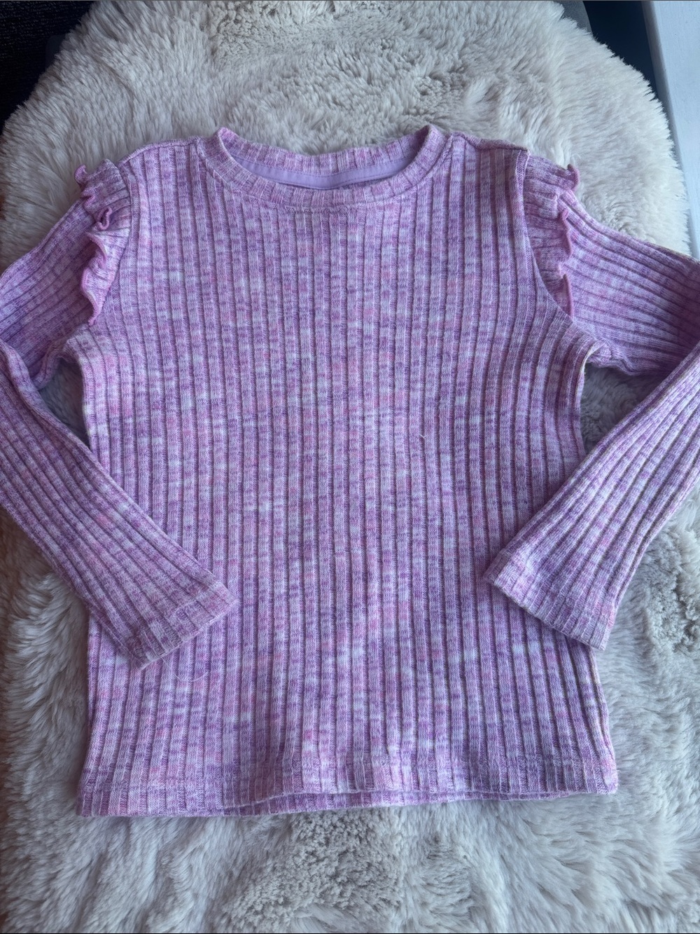 90 Degree Girls Size 4 Ribbed Long Sleeve Top with Shoulder Ruffle